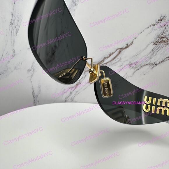 New MIU MIU Sunglasses Gold Dark Gray Lens Runway Wrap Rimless Authentic Miu Miu main image 8